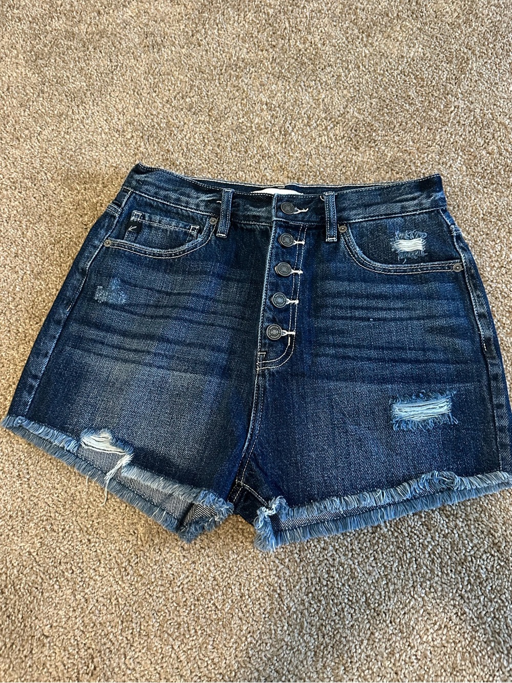 Women’s Dark Blue Distressed Denim Shorts